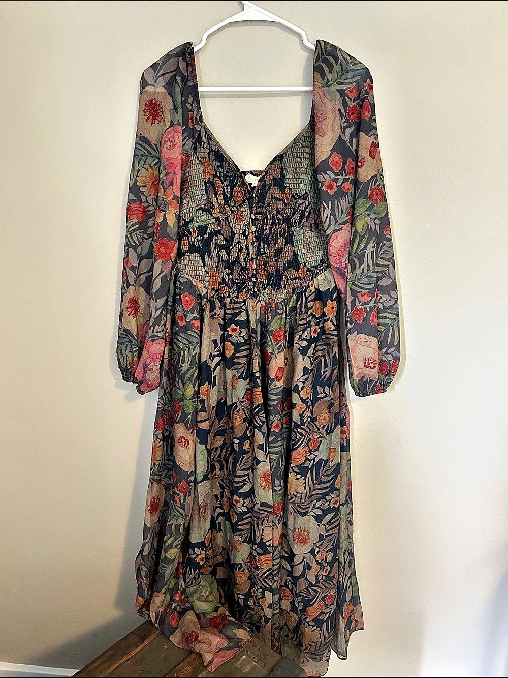 Promesa Floral Fall Maxi Dress in Blue & Pink Medium